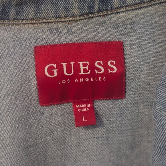 Vintage GUESS Denim Jacket Longline Barn Coat Chore Coat Y2K 90's Preppy - Picture 2 of 7